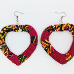 Red African print heart shaped earrings dupsies