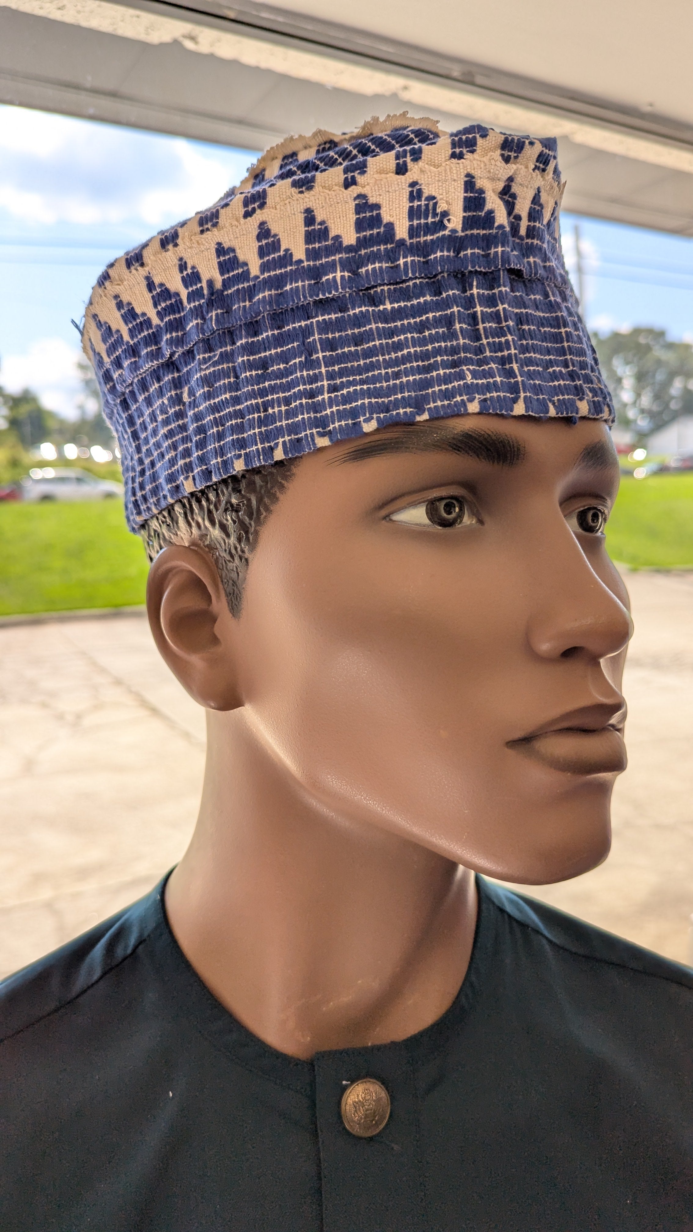 Dupsie's Elegba Blue Ivory Aso oke hat