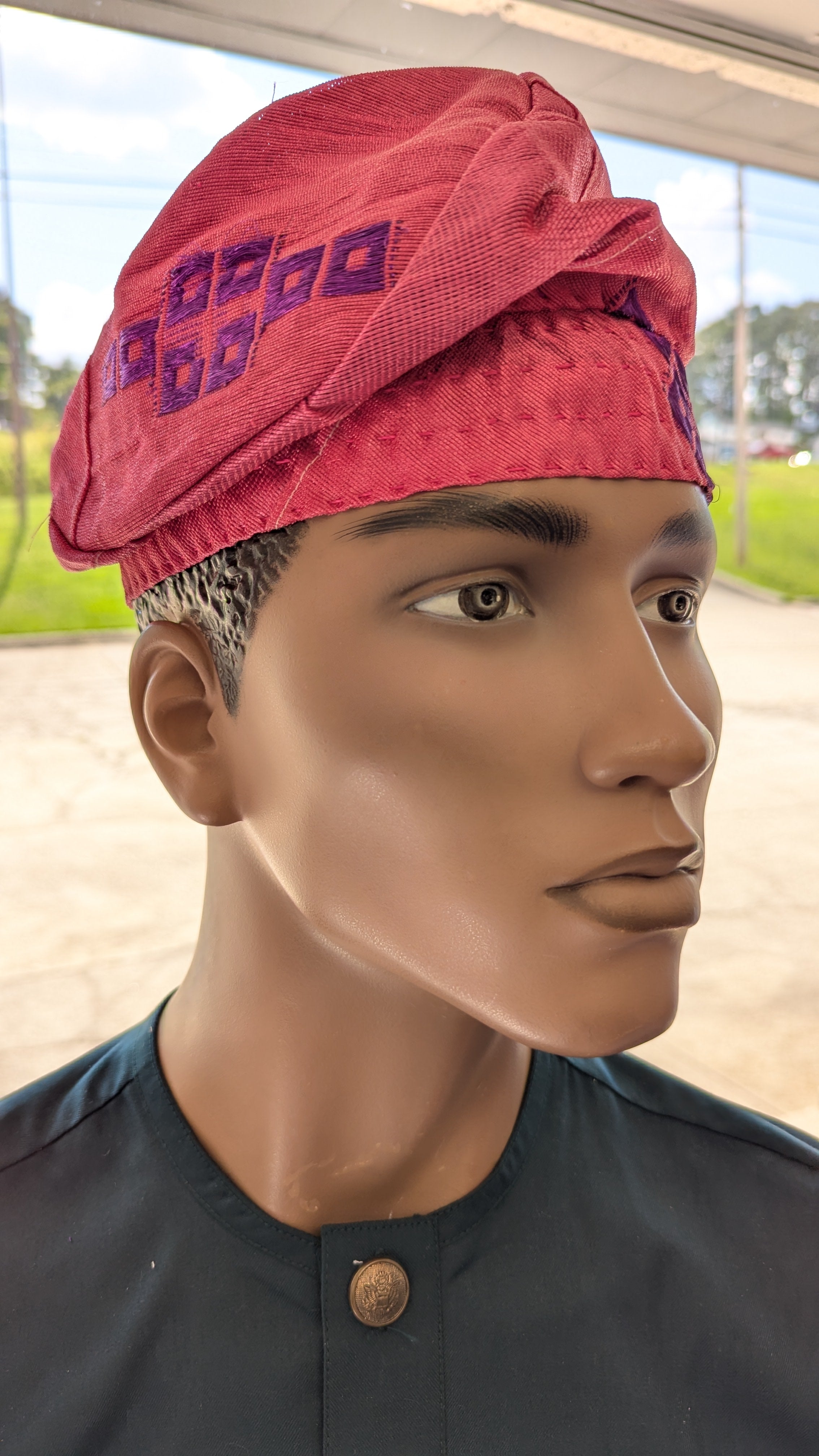 Fuchsia Pink Purple Aso Oke African hat dupsies