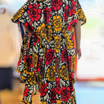 Dupsie's Gold, Red, Black, Grey African Print Maxi Dress-DPXGRBG3