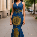 Royal Blue Gold African print dress dupsies