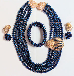Olubimi Royal Blue and Gold African Bead Set for women-DPJRBGBS2