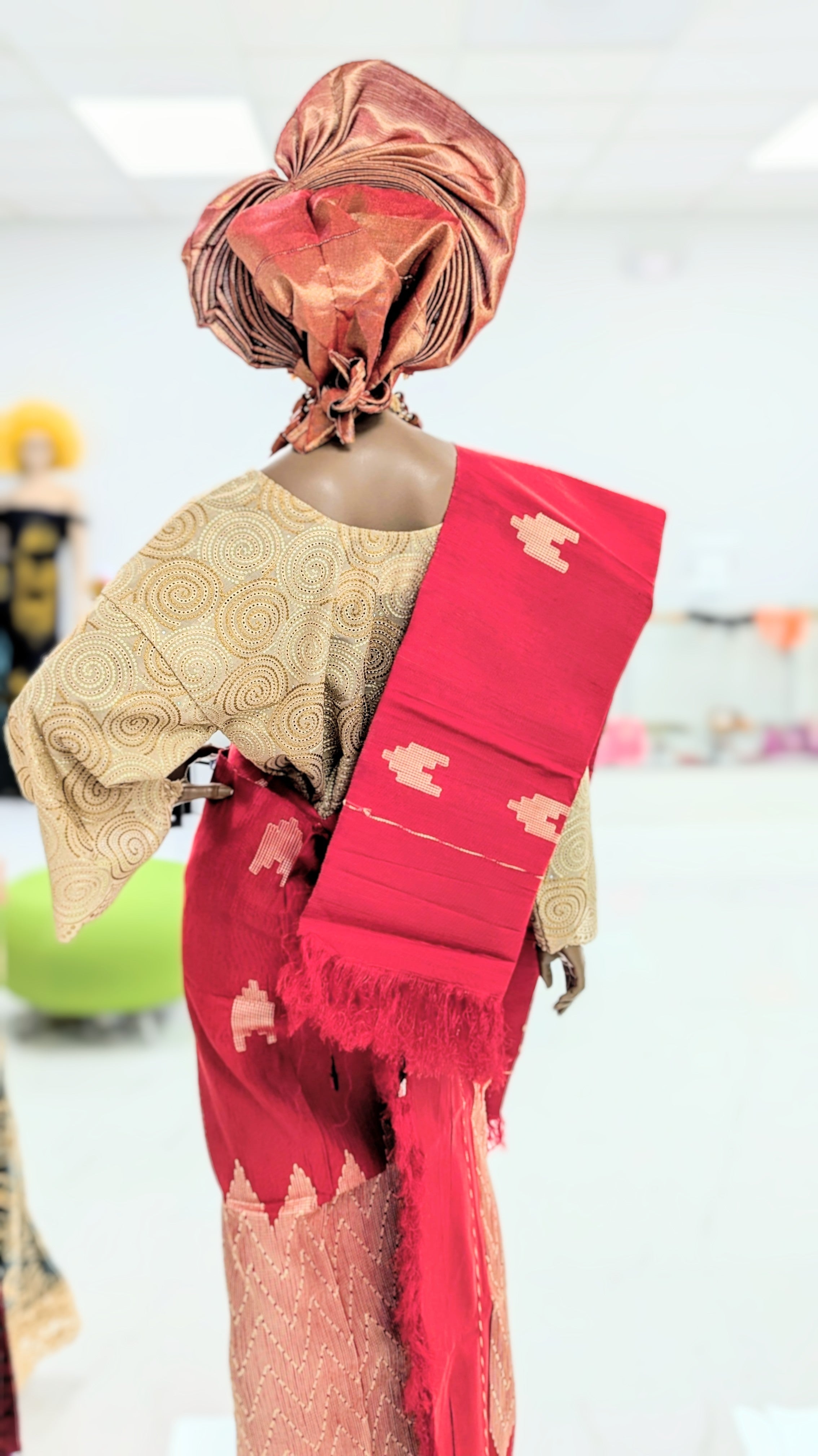 Red Gold Lace Aso Oke women African fashion