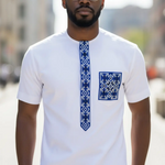 Royal Blue and Off-White Embroidery Applique for African Attire