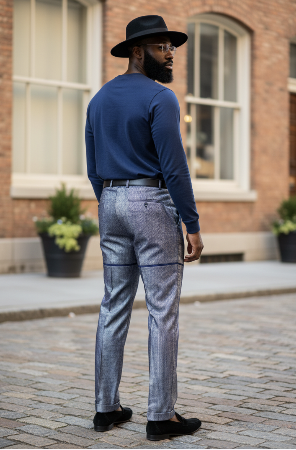Shiny Royal-Blue and Silver Aso Oke African Suit Pants