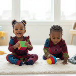Saneeh African print toddler onesie by Dupsie's African Fashion featuring Red Blue Purple Yellow Ankara footed pajama jumpsuit