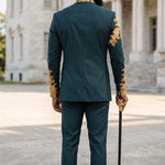 Shroba Green & Gold Embroidered African Suit with Pants for Men DXEGGYE90 by Dupsie's African Fashion