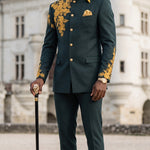 Shroba Green & Gold Embroidered African Suit with Pants for Men DXEGGYE90 by Dupsie's African Fashion