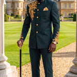 Shroba Green & Gold Embroidered African Suit with Pants for Men DXEGGYE90 by Dupsie's African Fashion