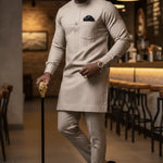 Modern African Slim-Fit Senator Top and Matching Pants for Nigerian men's fashion and African clothing.