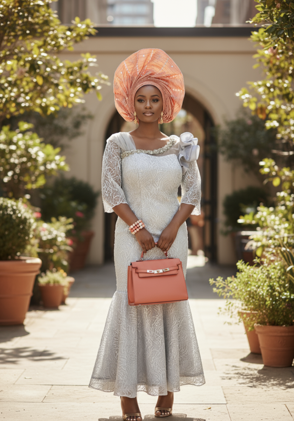 Silver Asymmetrical Shoulder African Sequin Lace Dress for Women with Rhinestones by Dupsie's African Fashion