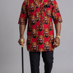 Solomon Red Igbo Isiagu Velvet Dashiki Shirt for Men | Dupsie's African Fashion DPISROBW45 by Dupsies