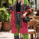 Sonia African Tie-Dye Kimono Pants Suit for Women | Cotton Aso Oke Trim African Fashion Set DPXS66 by Dupsie's African Fashion