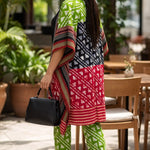Green and burgundy Sonia African kimono pants set for women