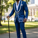 Taharqa navy-blue suit jacket with white embroidery