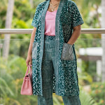 Tammi emerald green African tie-dye kimono style pants suit for women with rhinestones by Dupsie's African Fashion.