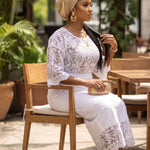 Timisayo All-White African Lace Wrap Skirt Set for Women | Nigerian Iron and Buba DPWLTWS51 by Dupsie's African Clothing