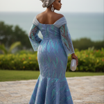 Detailed view of the African-inspired sequin lace dress by Dupsie's Fashion