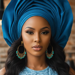 Turquoise-Blue Aso Oke Autogele Crown Head Wrap Hat by Dupsie's  