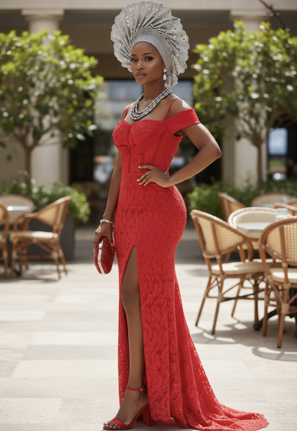 Back View of Udozi Lace Bustier Dress Showing Circular Opening