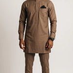 Ulo brown African Senator Kaftan set with matching pants for men by Dupsie's African Fashion