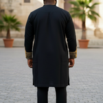 Gold-embroidered black Umoh African Dashiki top for men
