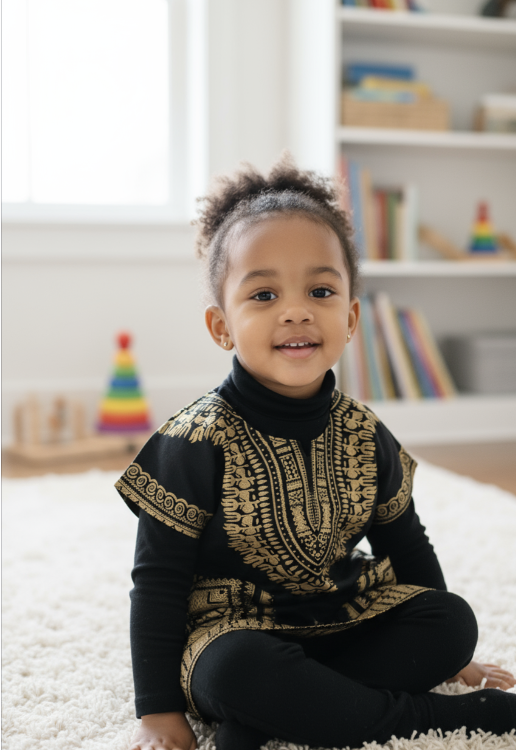 Unisex short sleeve dashiki shirt with African symbols for kids