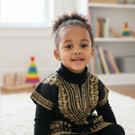 Unisex short sleeve dashiki shirt with African symbols for kids