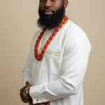 Uppa off-white and gold embroidered African cotton hat for men by Dupsie’s African Fashion