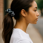 Dupsie's Defia Black Grey and White Kente African Print Hair Band Scrunchie Corsage DPSCRB0795