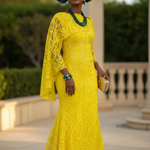 Yellow asymmetric neckline African sequin lace dress by Dupsie's African Fashion
