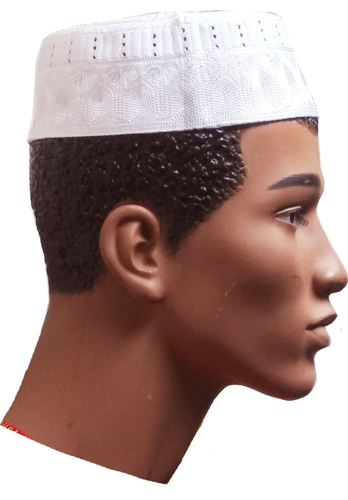 White Kofia Hat African Embroidered Kufi Cap