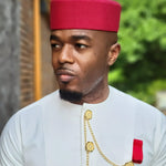 Red Ejiji African Handwoven Aso Oke Kufi Hat for Men DPHEJ200
