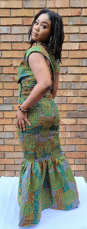Ileke African Print Ankara Kitenge Smocked Dress-DP4081