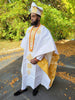 Obatunde African Aso Oke Agabda Grand boubou Robe with Damask Trim - DPAWGDT55