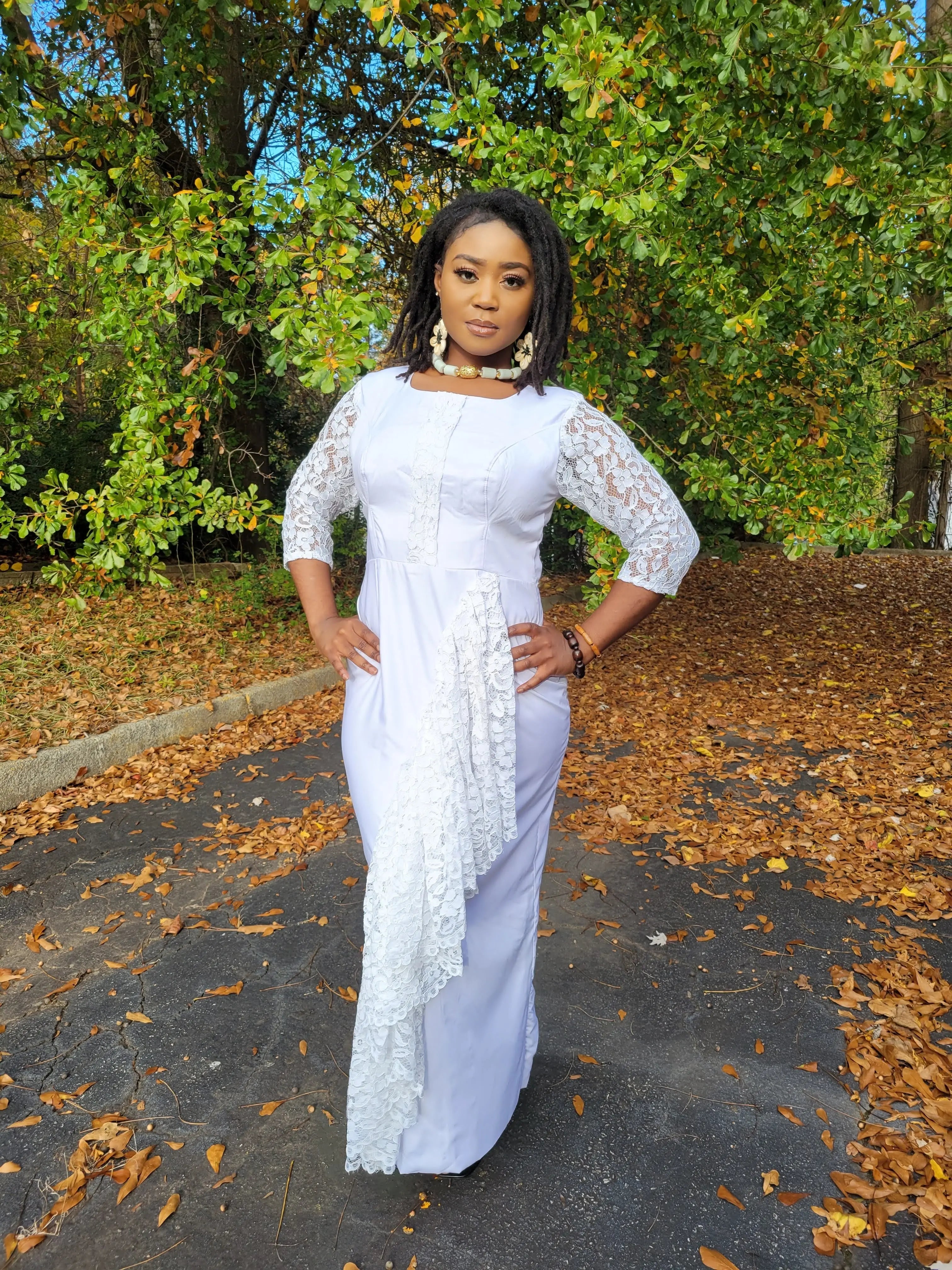 Ayabawa All White Dress with Lace Trim - DP7020 - Dupsie's Ayabawa All White Dress with Lace Trim - DP7020 - Dupsie's