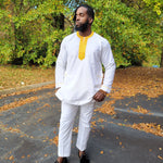 Abiodun White and Gold African Agbada Grand boubou Attire-DP2467D