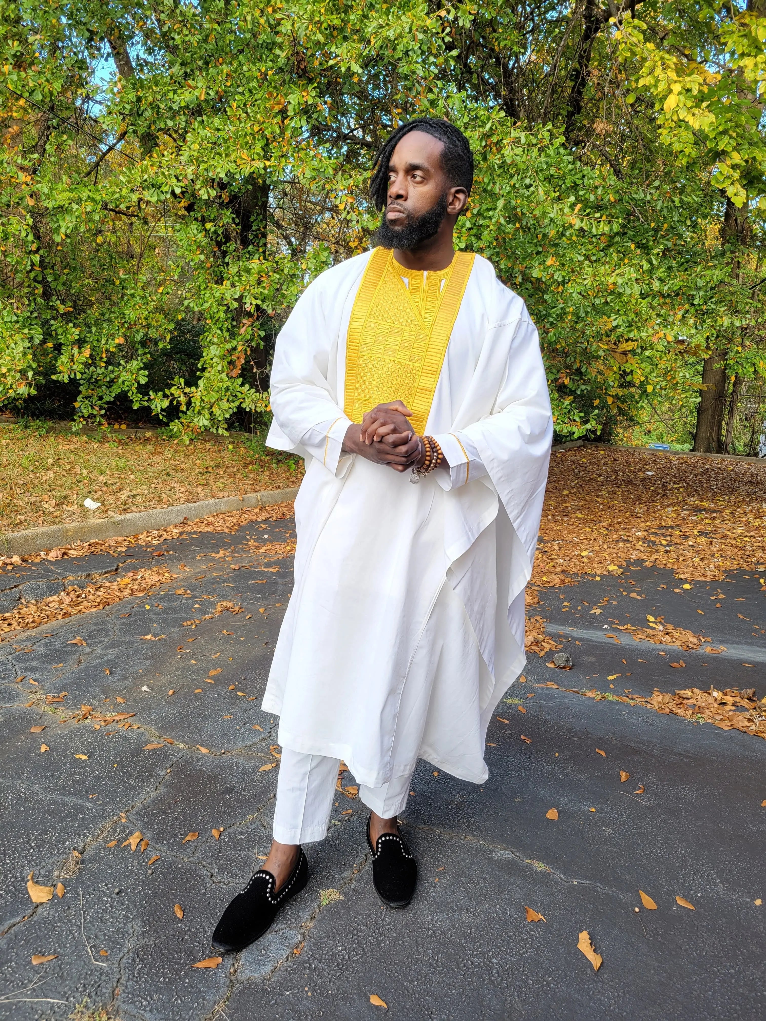 Abiodun White and Gold African Agbada Grand boubou Attire