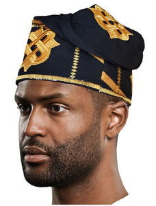 Black and Gold Embroidered African Hand woven Aso Oke Hat
