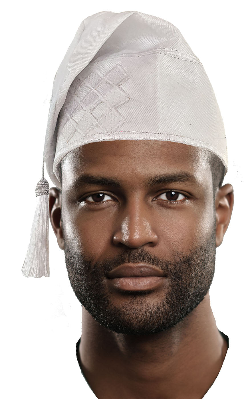 White Embroidered African Hand woven Aso Oke Yoruba Hat