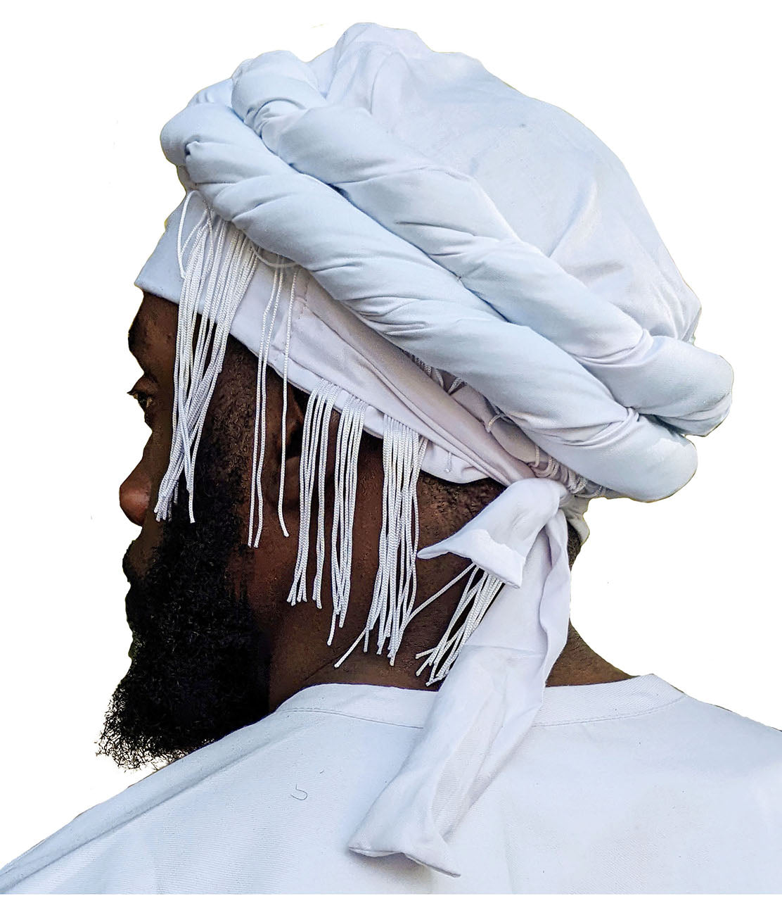 White African pre-tied Turban for Men with Fringe Trim - DPH3949PTF