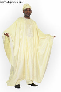 Cream African Brocade Agbada(Grand boubou) Set for Men DP2592