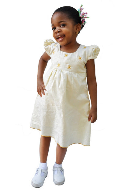 African Brocade Dress with Gold Embroidery for Girls - DPC475G