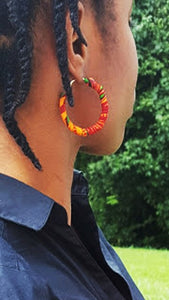 Pair of African Kente Print Small Hoops Earrings-DPJ3227JS