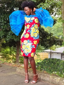 Dupsie's Exclusive Blue Red Gold African Print Dress-DPX316