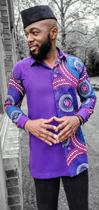 Purple African Print Button Down Shirt-DP3847M2