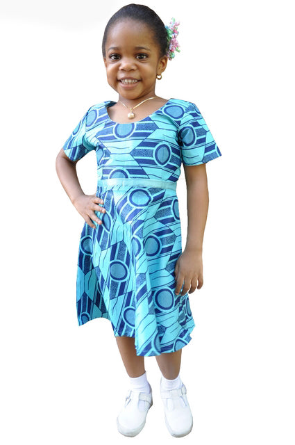 Blue African Print Dress for Girls-DPC478G
