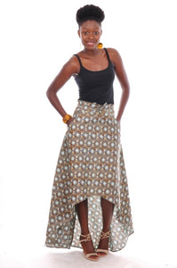 Aqua and Brown African Print High waist High Low Skirt