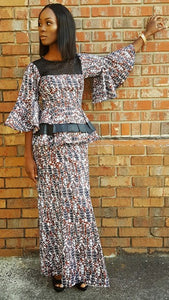 Earth-Tone African Print Top and Skirt-DPX3770TS