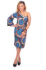 Royal Blue, Brown and Beige African Print Mono Sleeve Dress